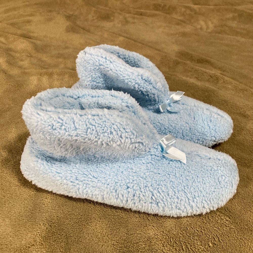 EUC Fleece Ankle Slippers Vintage 80s 90s Blue Size L 8-9